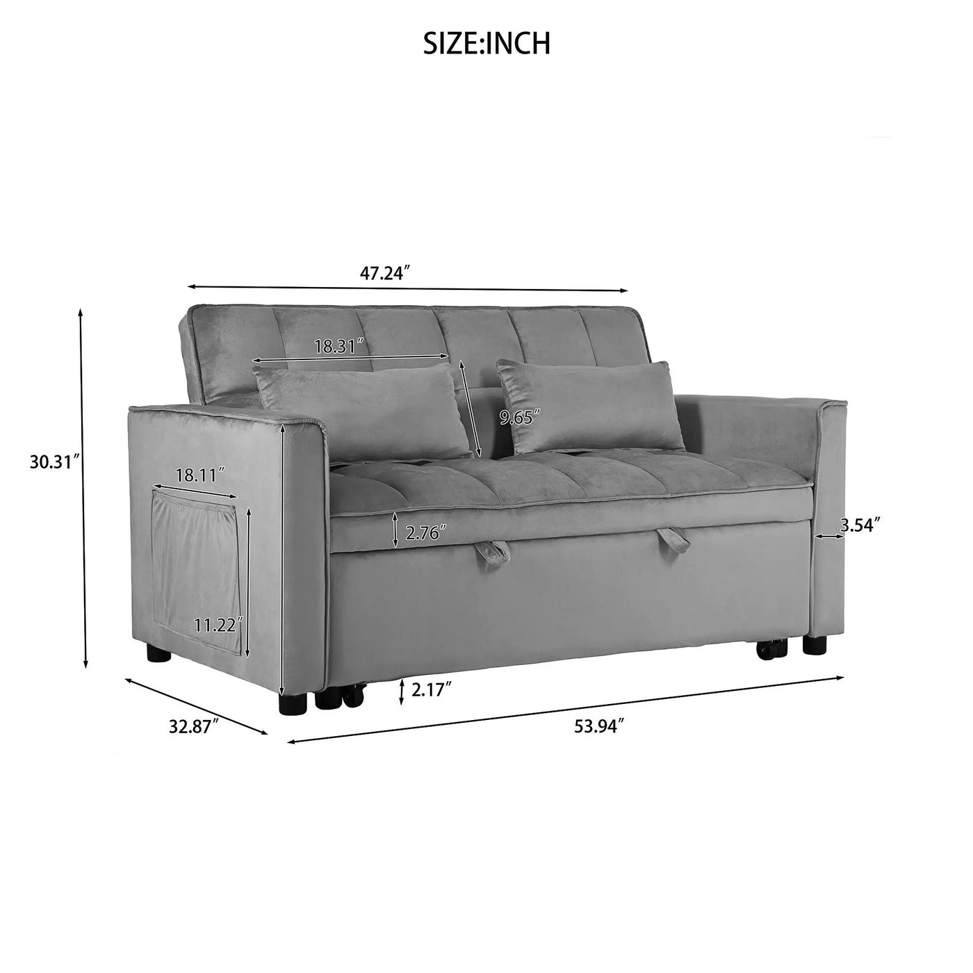 3 In 1 Pull Out Couch Convertible Sofa Bed With Reclining Backrest by Unique Piece Furniture