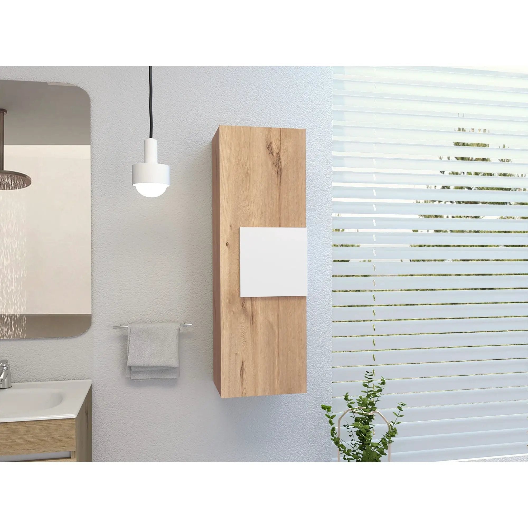 Medicine Single Door Cabinet, Three Shelves - Light Oak / White by Unique Piece Furniture