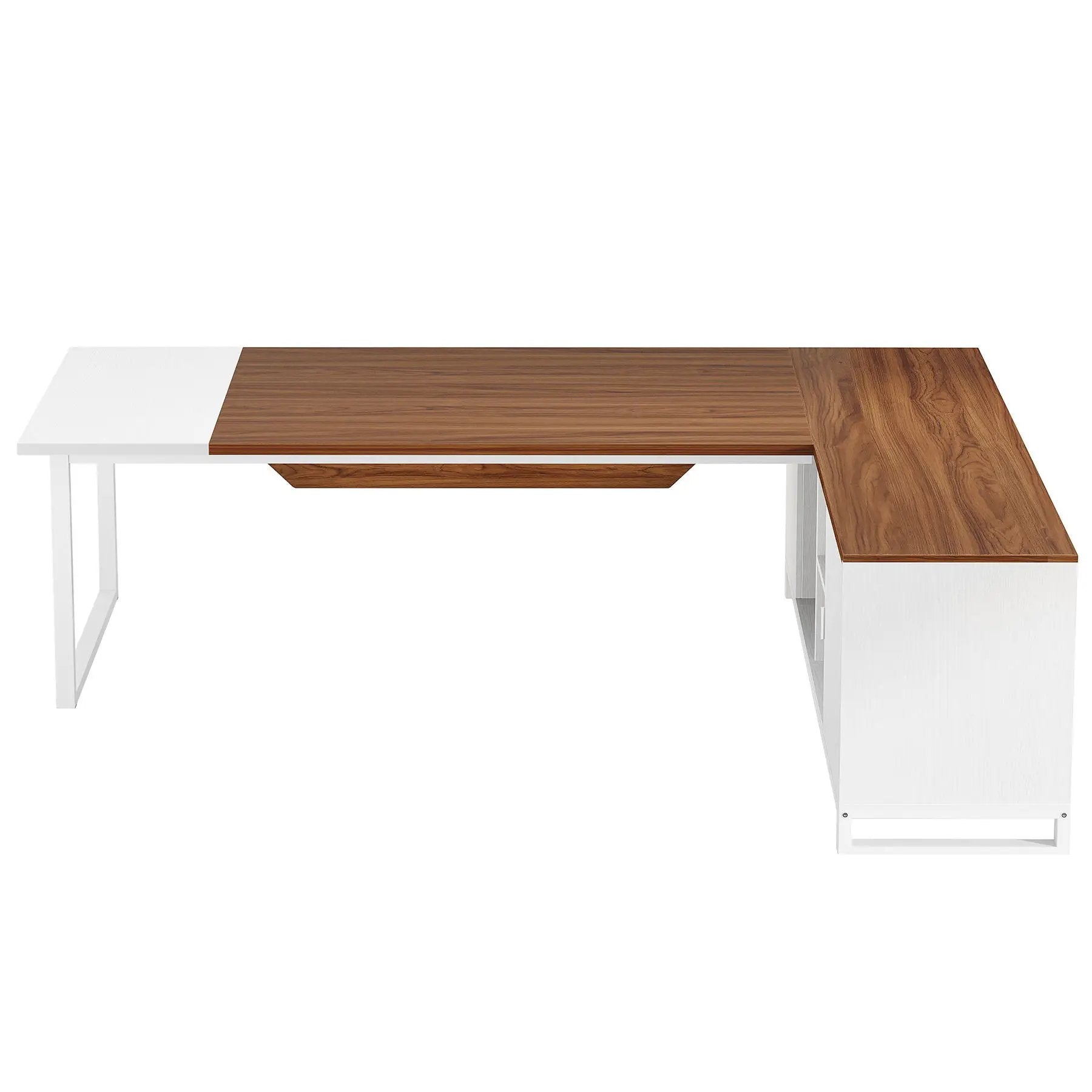 L-Shaped Executive Desk With File Cabinet, Large Workspace For Home Office - White / Walnut by HouseOfZazla