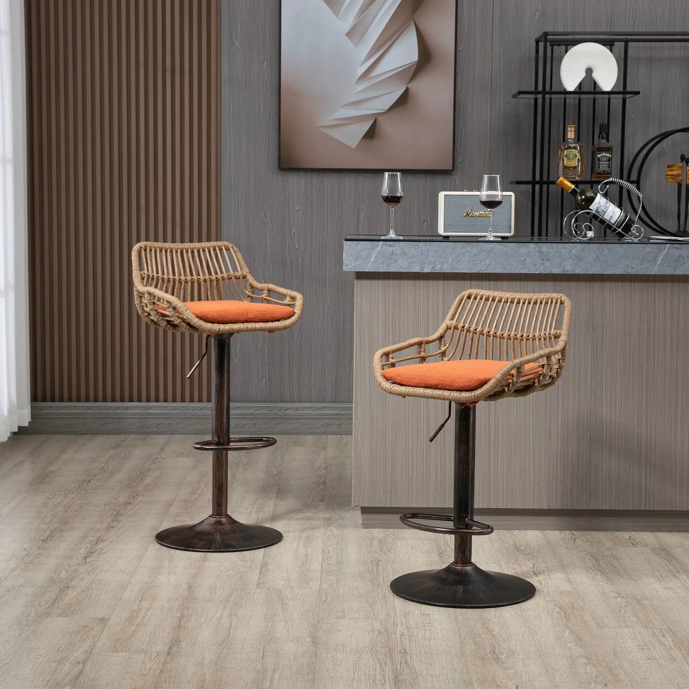 Modern Swivel Bar Stools Adjustable Counter Chairs With Footrest (Set of 2) by Unique Piece Furniture