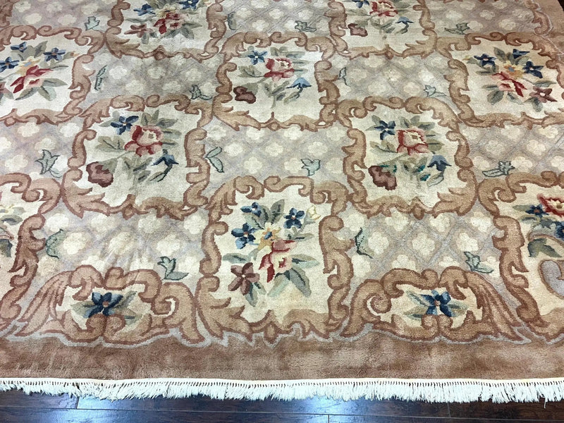 Indo Chinese Aubusson Wool Rug 11x16, Palace Sized Carpet, Oversized Handmade Vintage Rug, European Design by Jewel Rugs
