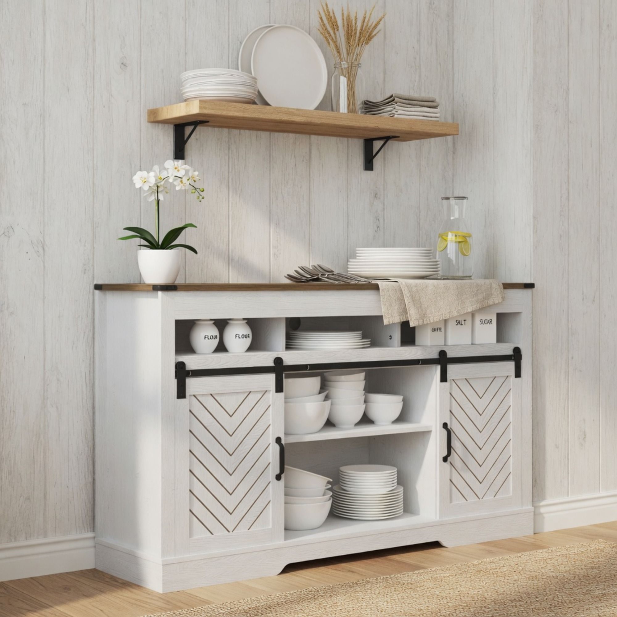 TV Stand With Sliding Barn Doors And Adjustable Storage - White / Oak by HouseOfZazla