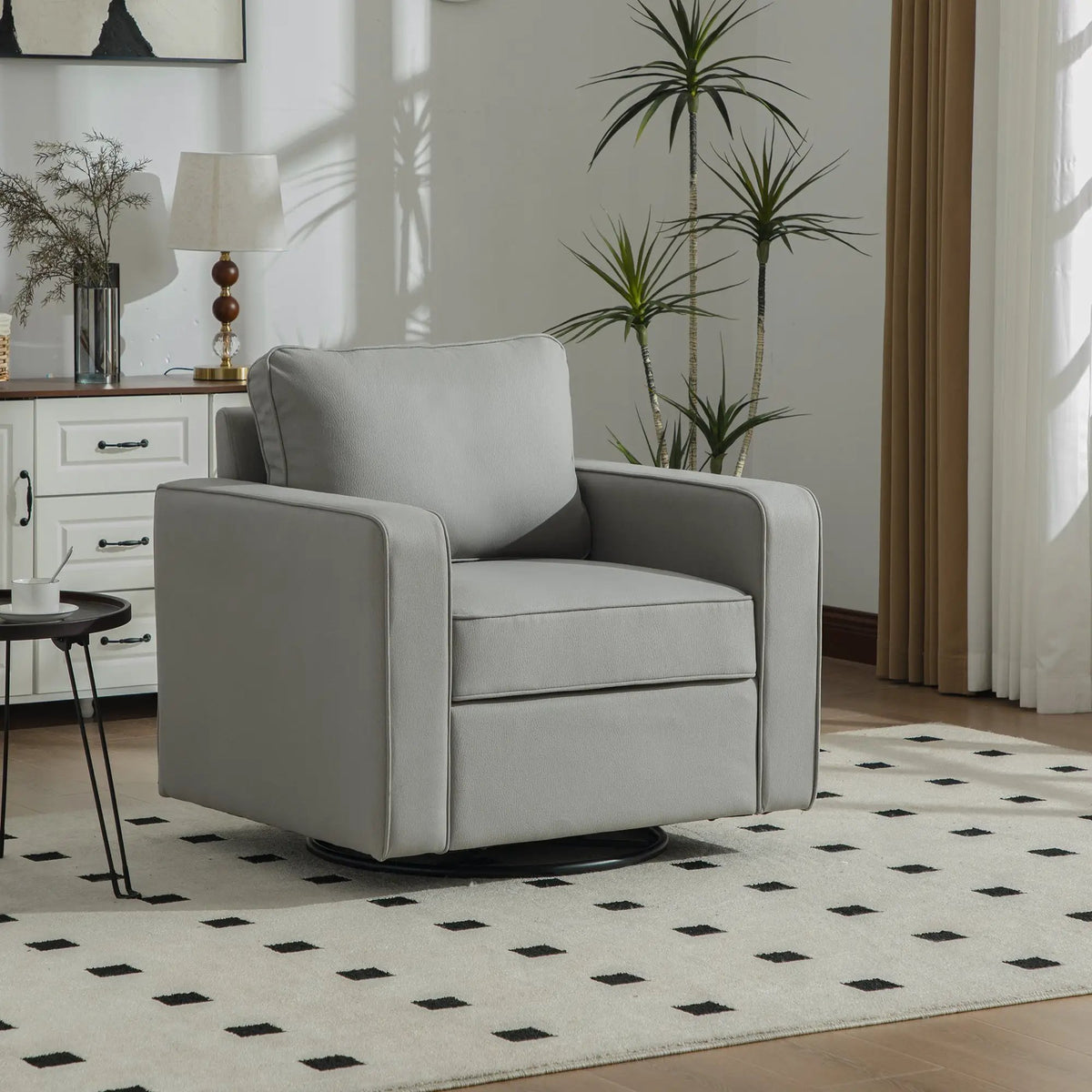33.6''W Upholstered 360° Swivel Armchair with Hidden Storage by HouseOfZazla