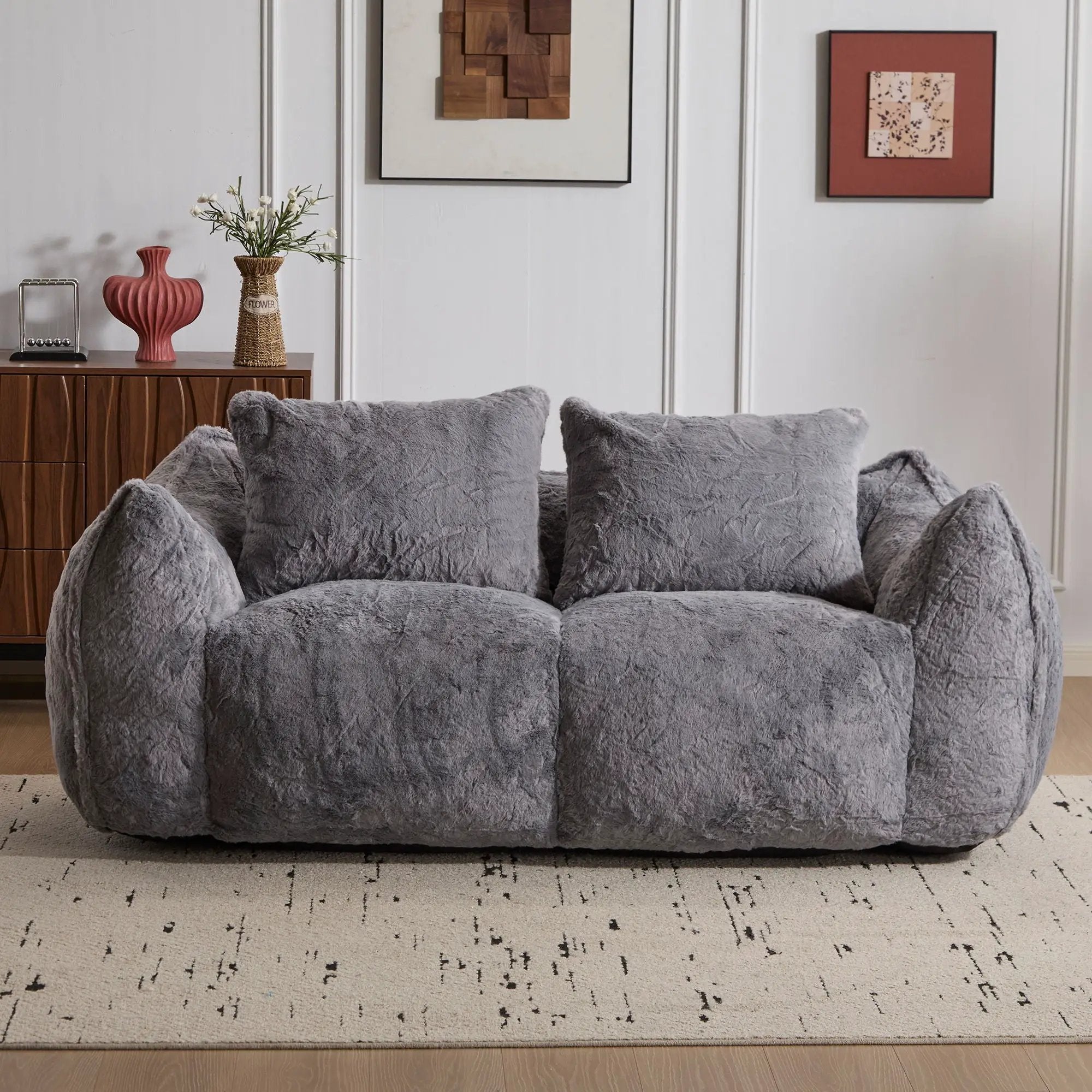 Giant Bean Bag Couch, Ultra Soft Fluffy Loveseat For Living Room by Unique Piece Furniture
