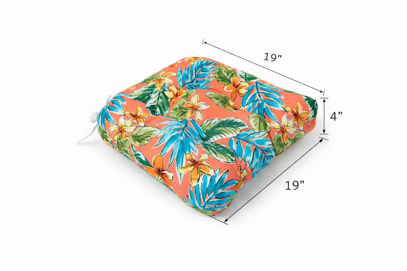 Outdoor Chair Cushions Set of 2, 19 x 19 x 4 Inch Tufted Seat Cushions with Ties by HouseOfZazla