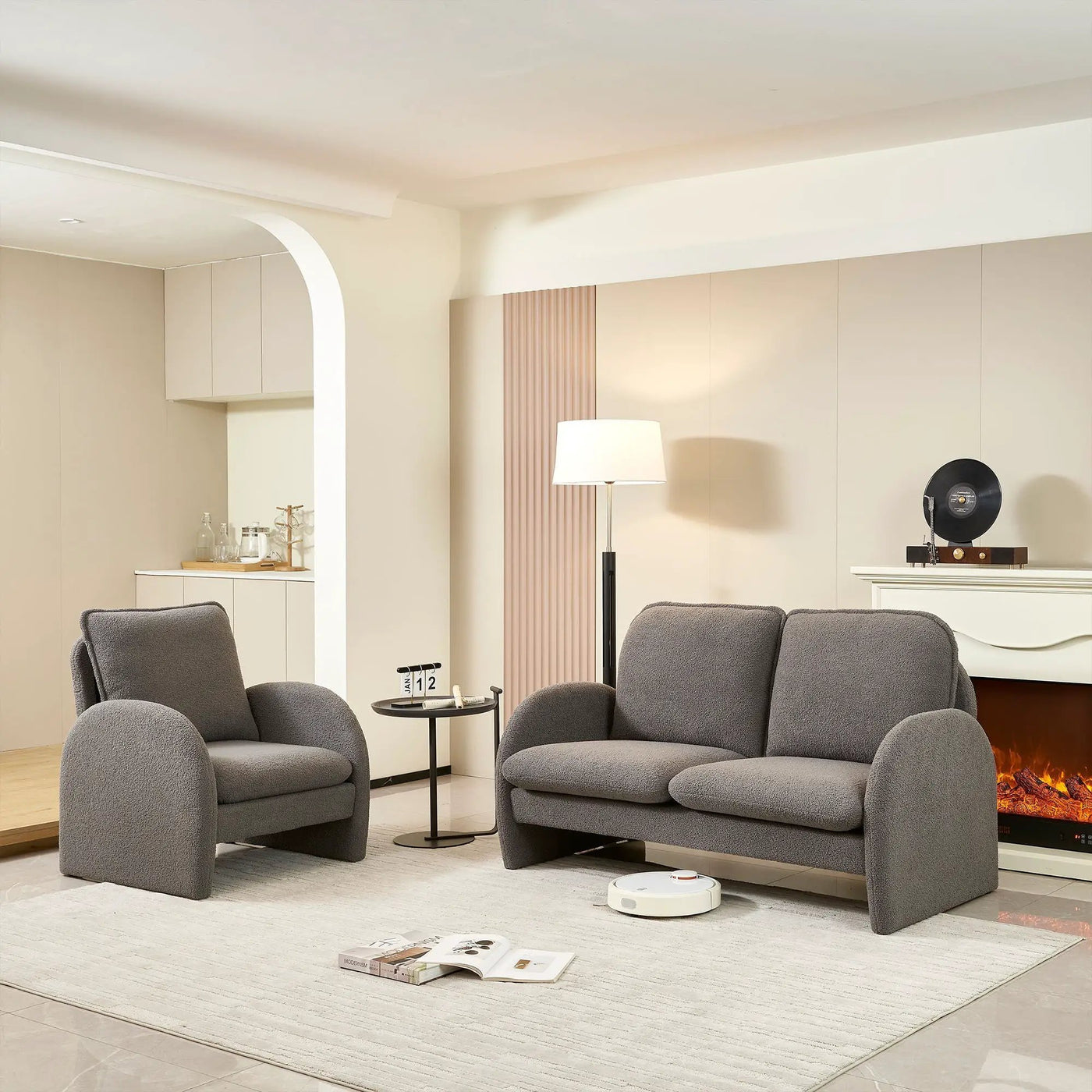 Loveseat Sofa Small Couch For Living Room, Sherpa Fabric Upholstered Loveseat Sofa Couch, Small Loveseat Sofa For Apartment, Bedroom by Unique Piece Furniture