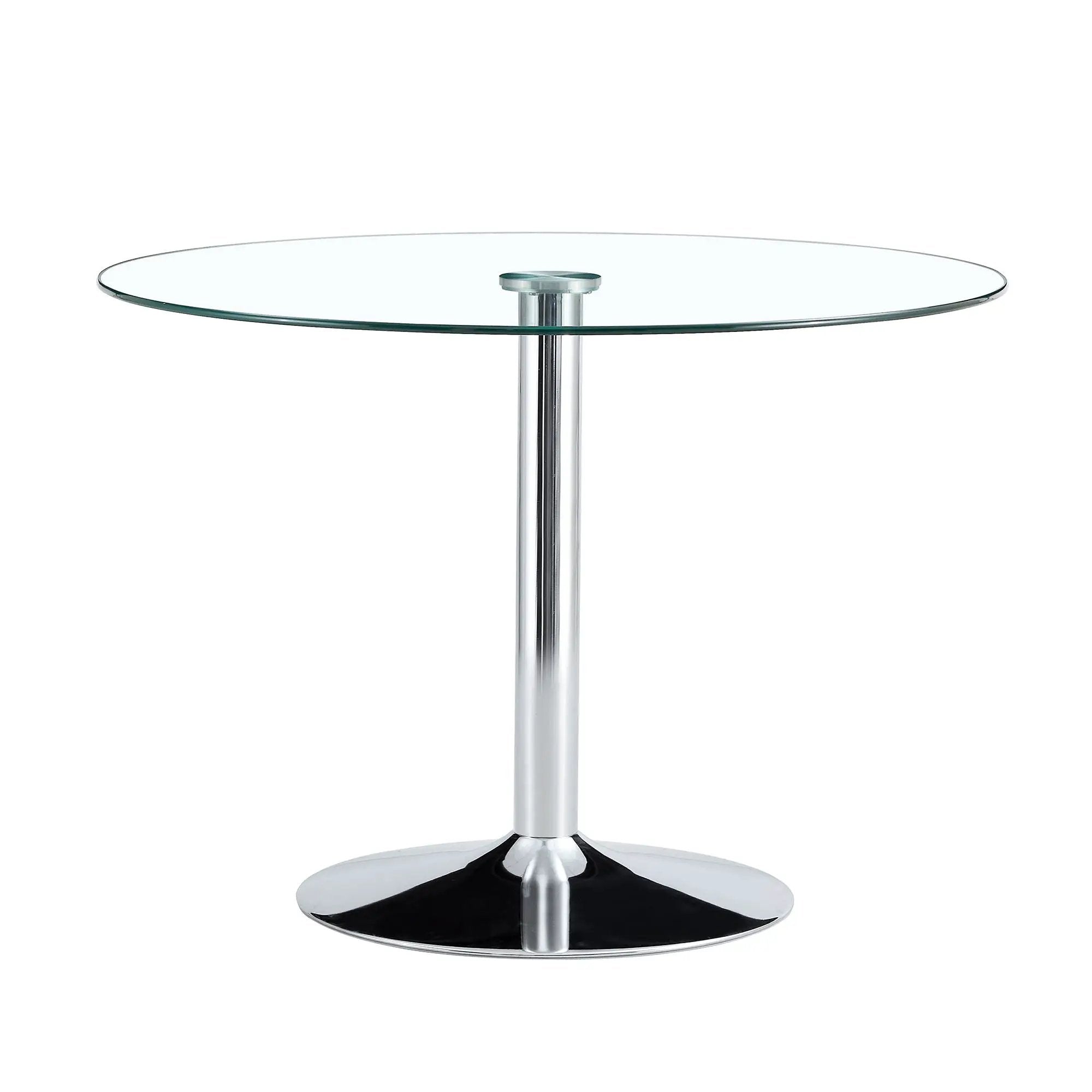 Modern Minimalist Circular Dining Table With Glass Top And Electroplated Metal Legs For Restaurants And Living Rooms - Silver / Transparent by HouseOfZazla