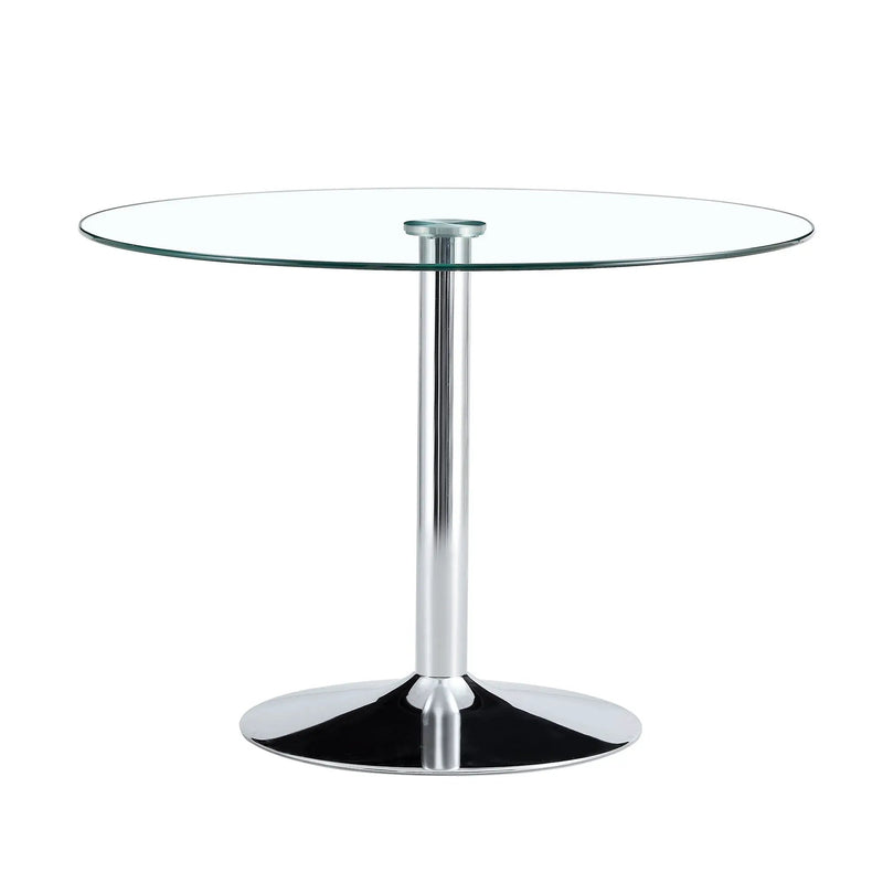 Modern Minimalist Circular Dining Table With Glass Top And Electroplated Metal Legs For Restaurants And Living Rooms - Silver / Transparent by HouseOfZazla