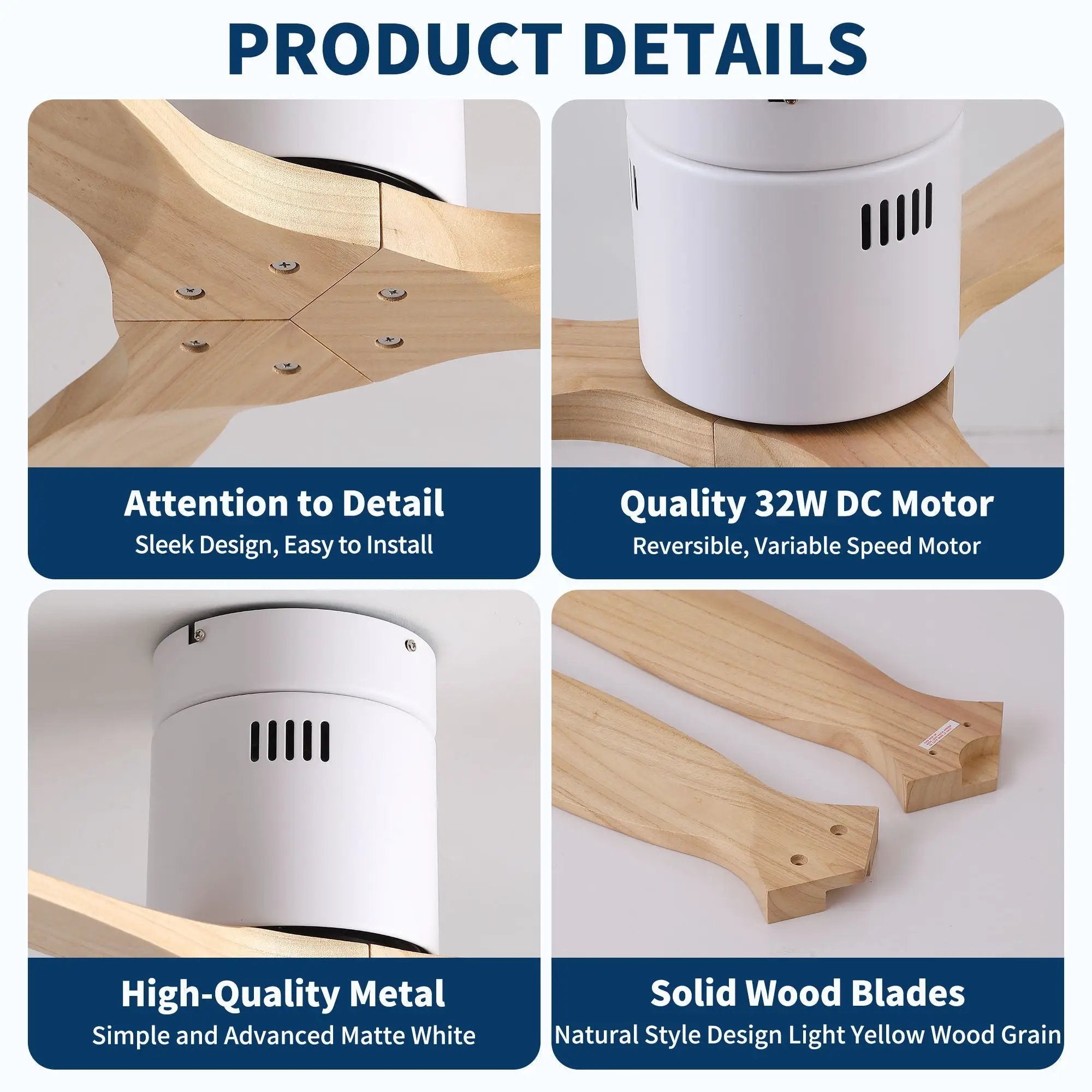 Low Profile Flush Ceiling Fan Without Light - Matte White / White by HouseOfZazla