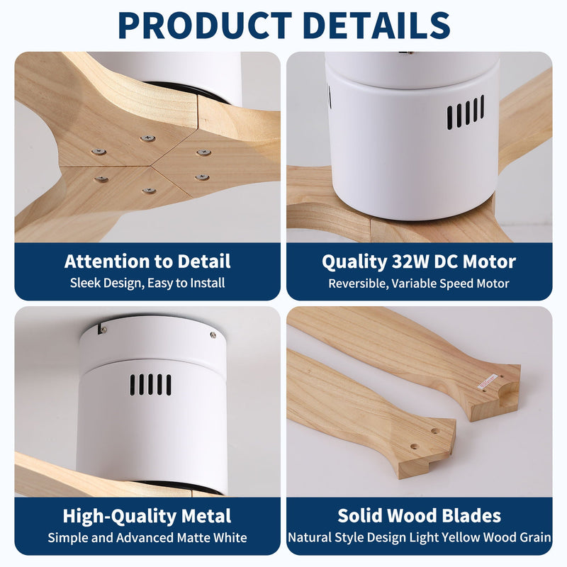 Low Profile Flush Ceiling Fan Without Light - Matte White / White by HouseOfZazla