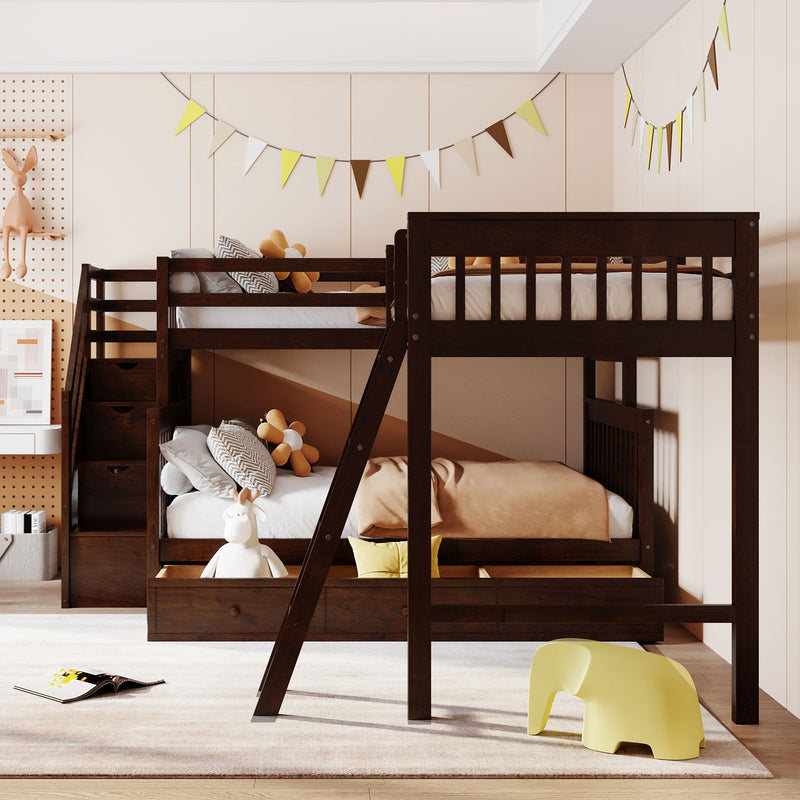 Solid L Shaped Bunk Bed With 3 Drawers, Ladder And Staircase by HouseOfZazla