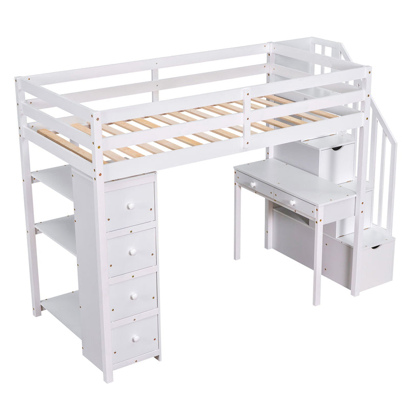 Loft Bed With Storage Drawers, Desk And Stairs With Shelves by HouseOfZazla