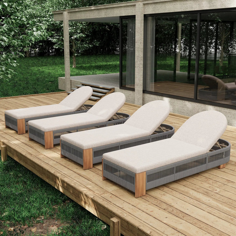 Outdoor Acacia Wood Patio Adjustable Lounge Chair Set of 4 - Grey Rope by HouseOfZazla