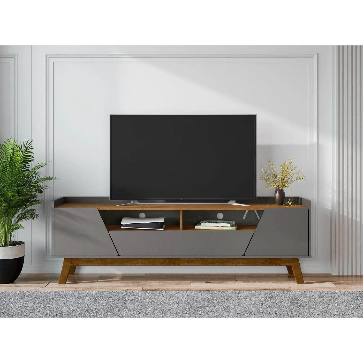 Marcus - TV Stand With 4 Shelves And Soft Close Doors by HouseOfZazla