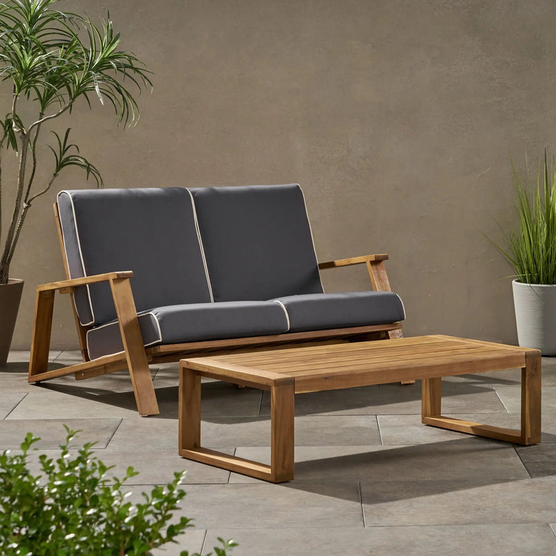 Paloma Contemporary Loveseat and Coffee Table Set with Weather Resistant Cushions by HouseOfZazla