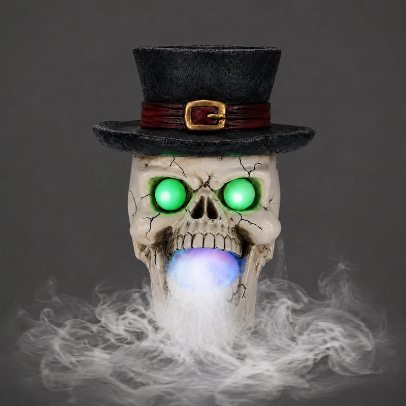LED Light-Up Skull with Top Hat & Mist Maker by HouseOfZazla