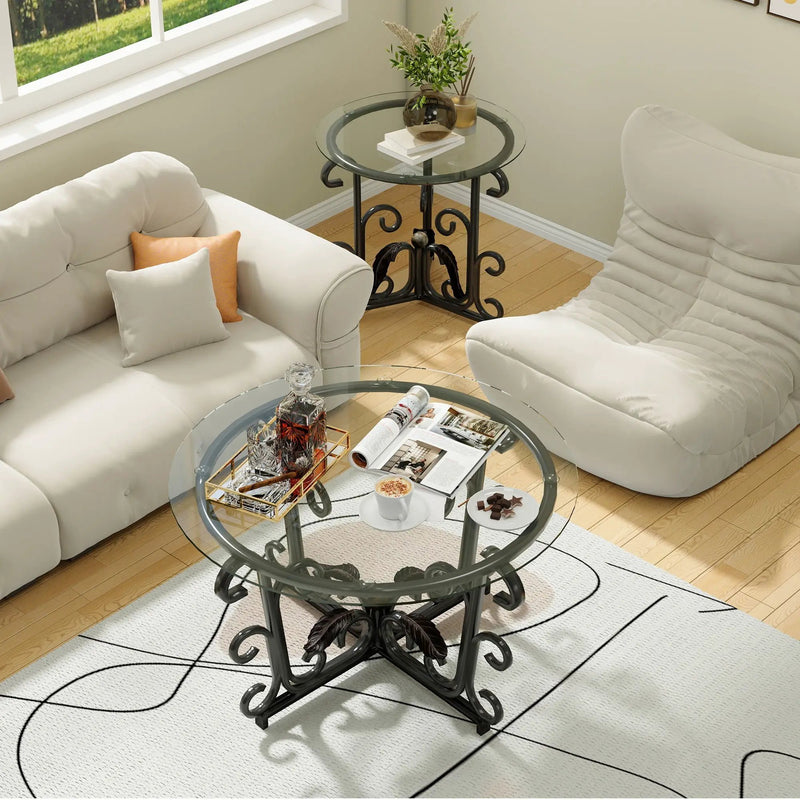 3 Piece Coffee Table Set With Tempered Glass Surface - Black by Unique Piece Furniture