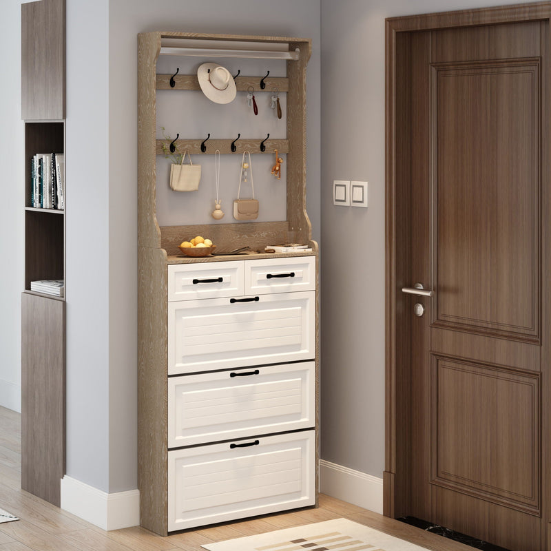 Shoe Cabinet With 3 Doors 2 Drawers With Hanger, Door With Shape, Large Space For Storage by HouseOfZazla