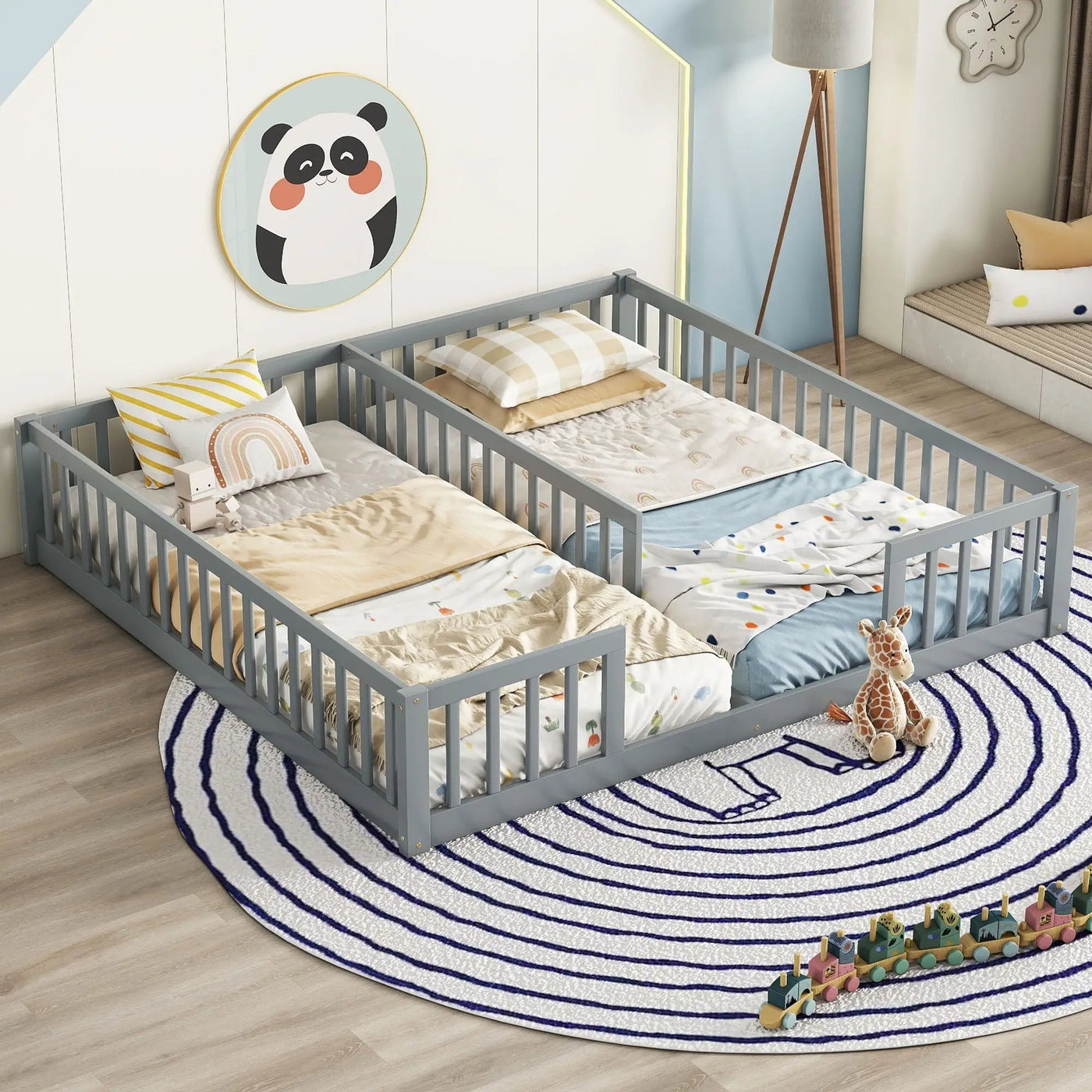 Double Floor Bed With Fence, Guardrails, Without Door by HouseOfZazla