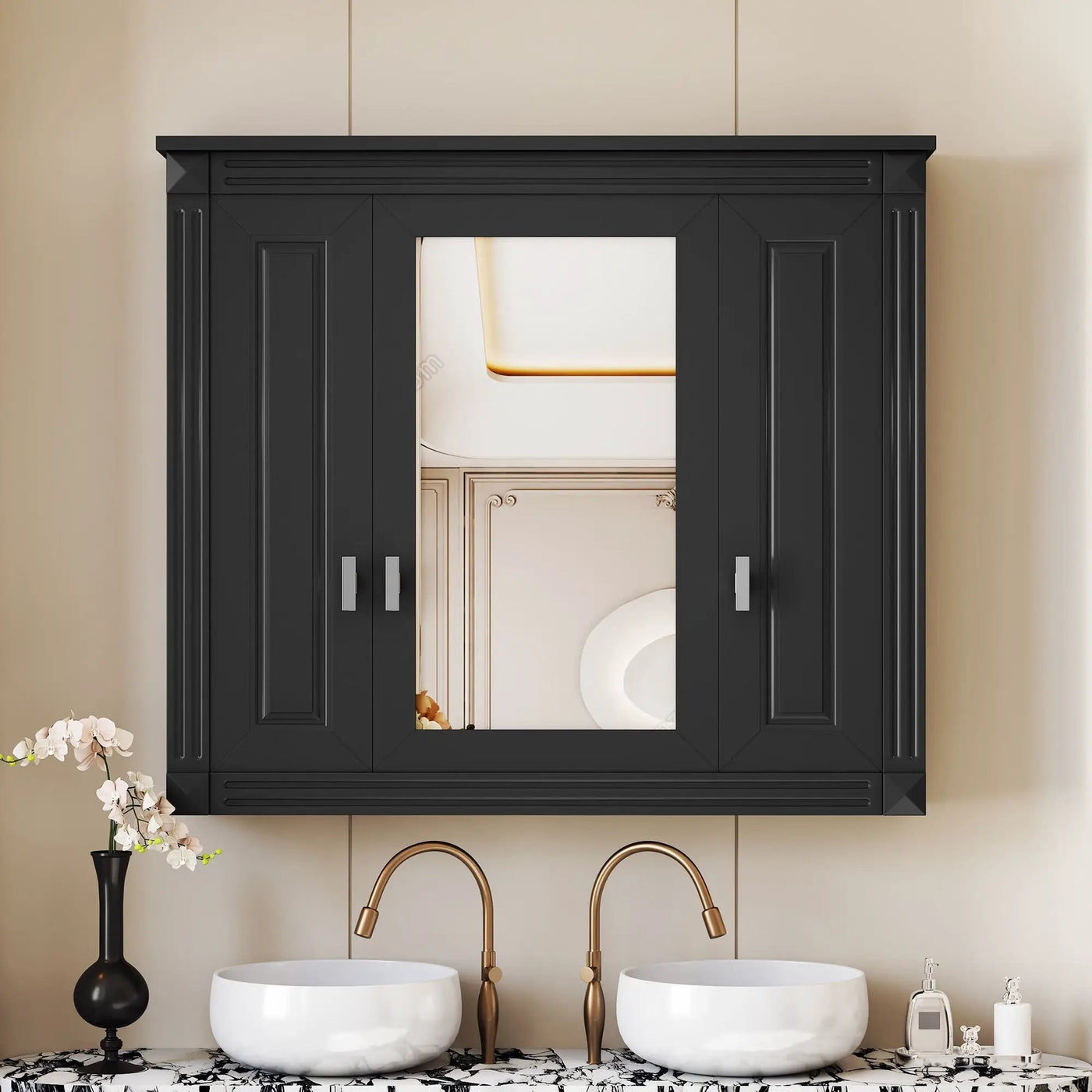 Wall Mounted Bathroom Cabinet With Mirror And 5 Shelves, Rectangular Design by Unique Piece Furniture