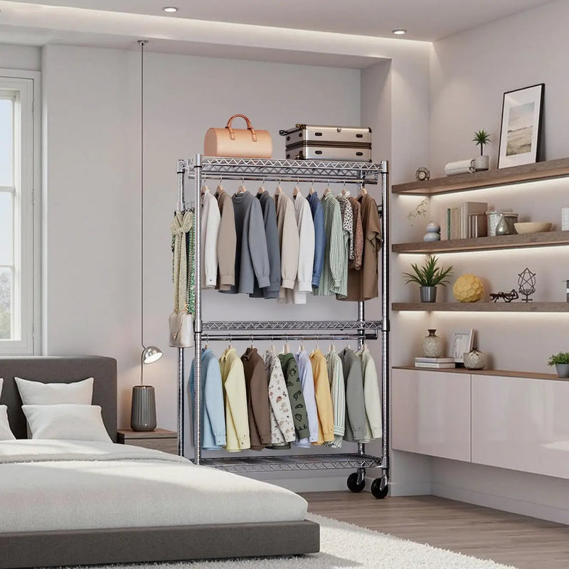 Heavy Duty Rolling Garment Rack with 3 Tiers by HouseOfZazla