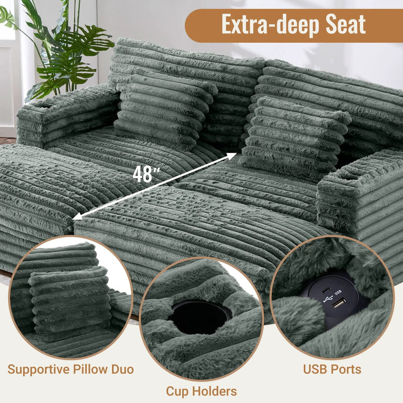 Oversized Double Chaise Lounge Sofa Bed With USB Ports And Cup Holders by Unique Piece Furniture