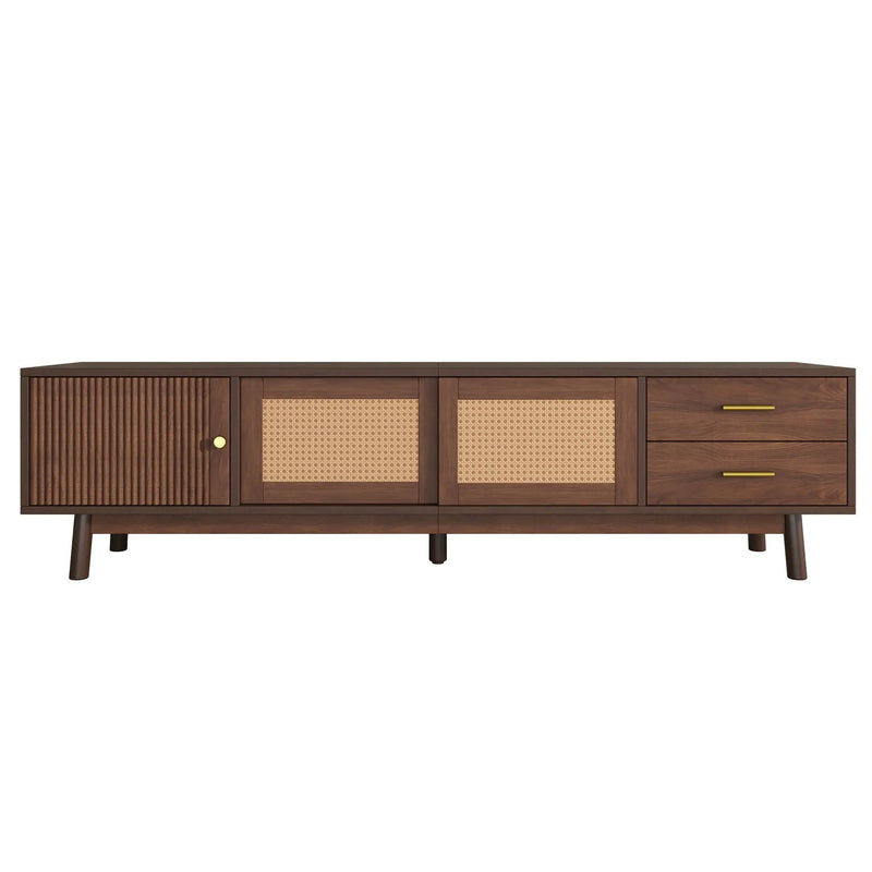 TV Stand For 80" TVs With Sliding Doors And Drawers, Accent Storage Unit - Dark Brown by HouseOfZazla