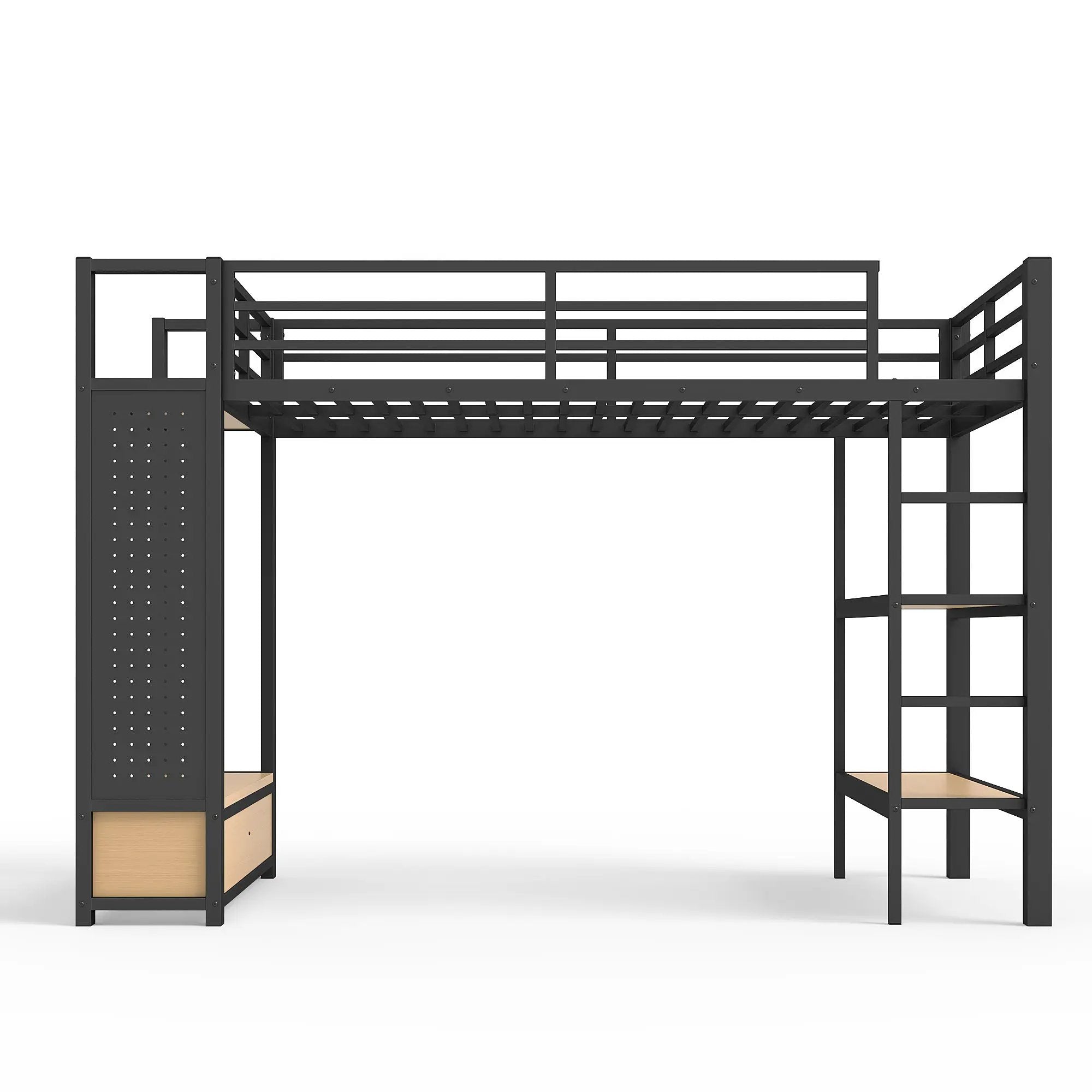 Twin XL Size Loft Bed Frame with Wardrobe and Shelves by HouseOfZazla