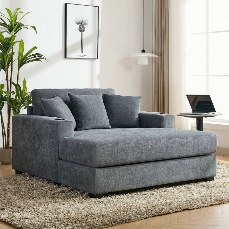 Oversized Chaise Lounger Modern Style Sofa Couch, With Pillows, Charge Station & Cup Holders by Unique Piece Furniture