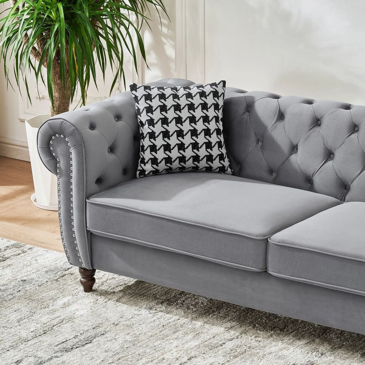 Chesterfield Upholstery Fabric Sofa With Roll Armrest & Nailhead by Unique Piece Furniture