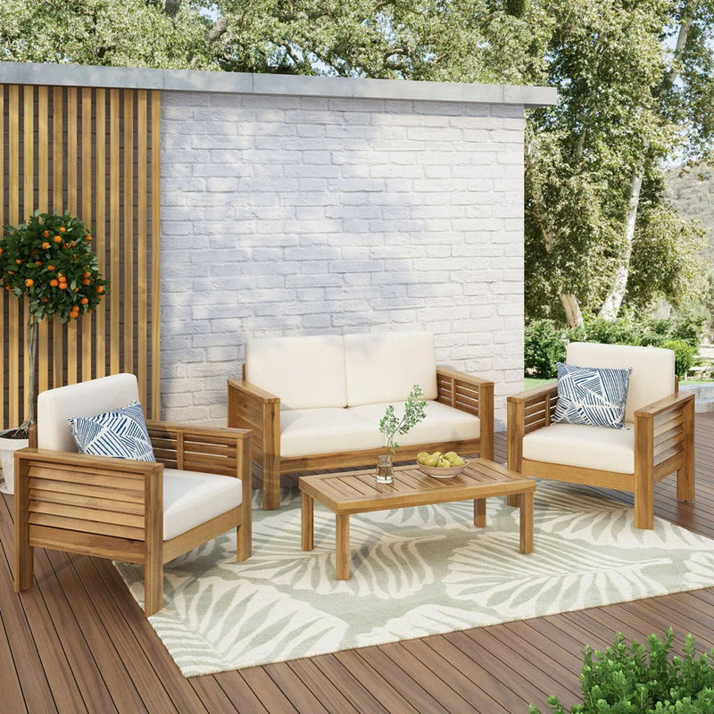 Acacia Wood Loveseat And Coffee Table Set With Cushions by HouseOfZazla