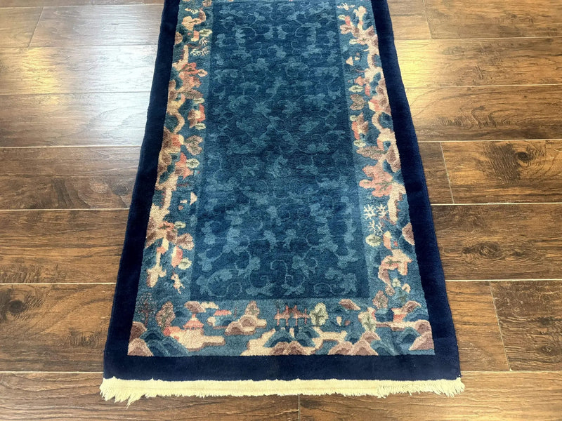 Blue Chinese Wool Rug 2.5 x 4, Peking Rug, Fete Rug, Semi Antique Chinese Carpet by Jewel Rugs