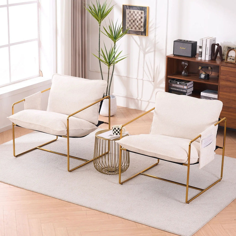 Upholstered Hanging Armchair With Arm Pocketsmetal Frame (Set of 2), Plated Craftsmanship, Crushed Foam Cushions And Skin-Friendly Woven Fabric For Living Room And Bedroom by HouseOfZazla