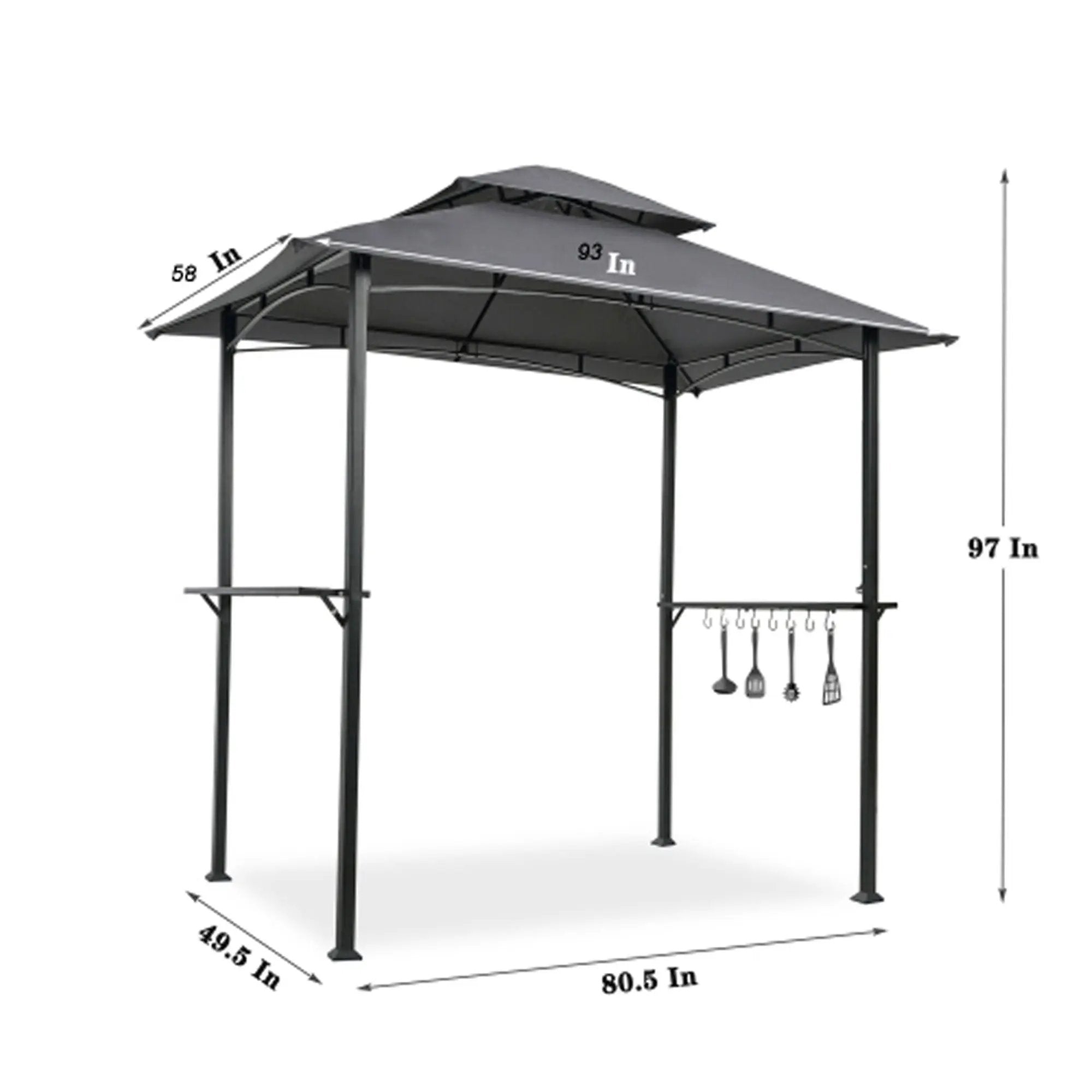 Outdoor Grill Gazebo With Double Tier Soft Top Canopy, Steel Frame, Bar Counters & Hook by Unique Piece Furniture