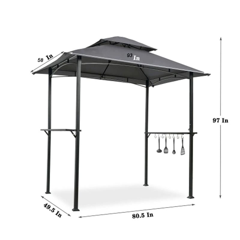 Outdoor Grill Gazebo With Double Tier Soft Top Canopy, Steel Frame, Bar Counters & Hook by Unique Piece Furniture