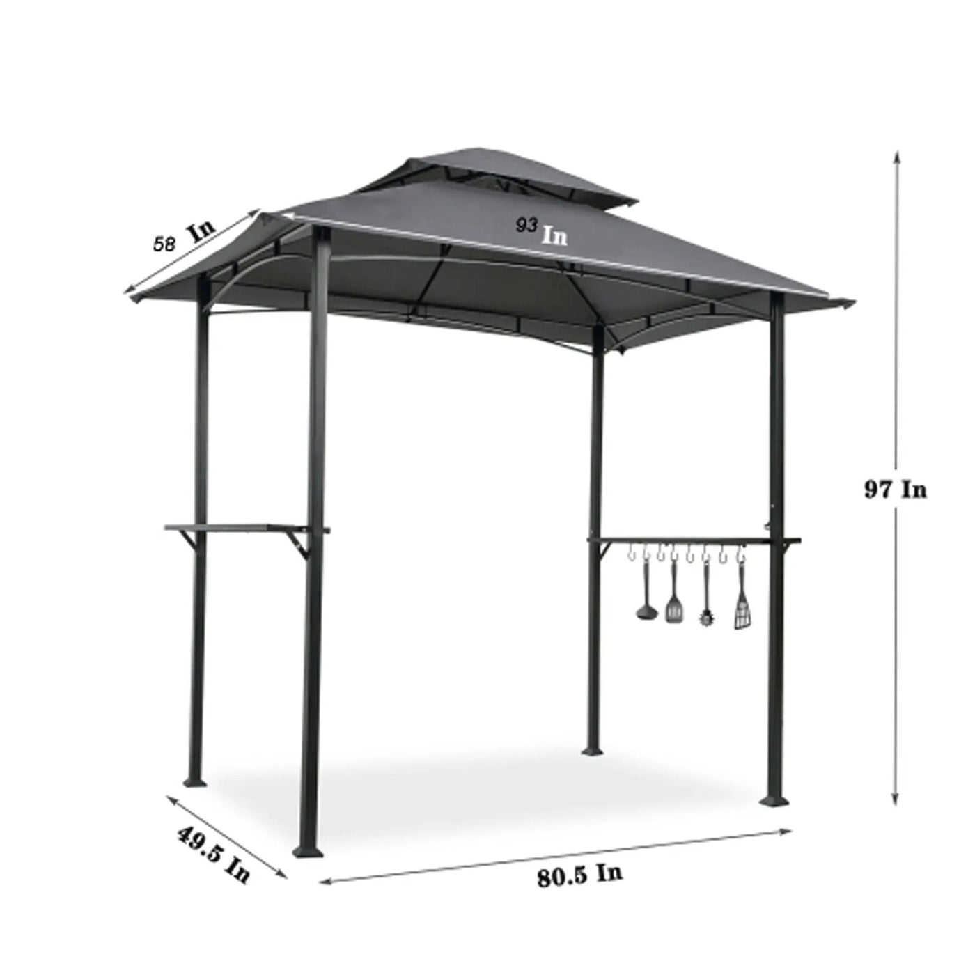 Outdoor Grill Gazebo With Double Tier Soft Top Canopy, Steel Frame, Bar Counters & Hook by HouseOfZazla