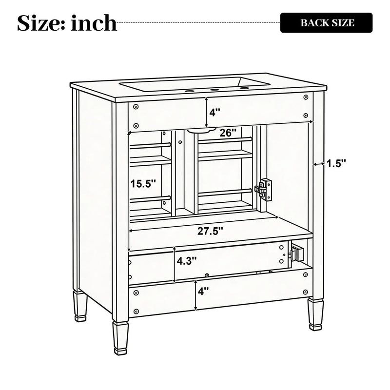 Elegant Fluted Bathroom Vanity With Sink, Soft Close Doors & Drawer by HouseOfZazla