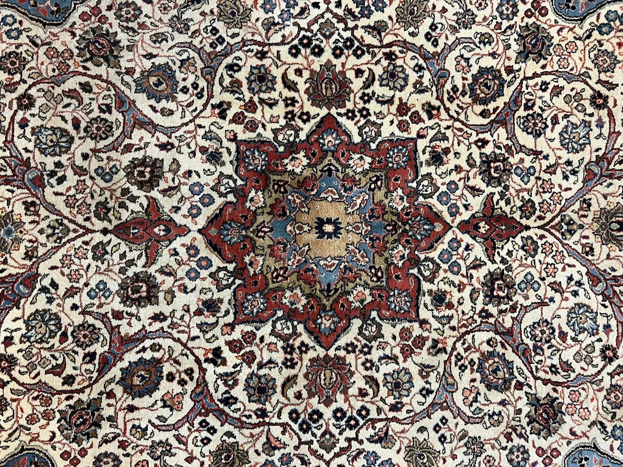 Persian Sarouk Rug 8x12, Wool Hand Knotted Antique Carpet, Floral Medallion, Cream Red, Traditional Oriental Rug by Jewel Rugs