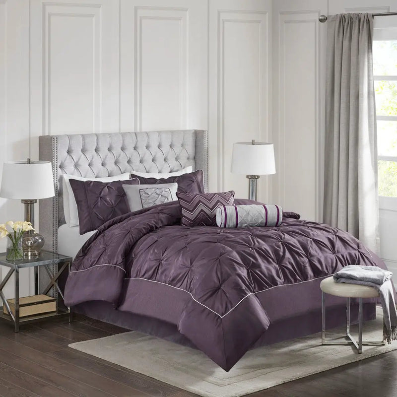7 Piece Tufted Comforter Set Plum Full by HouseOfZazla