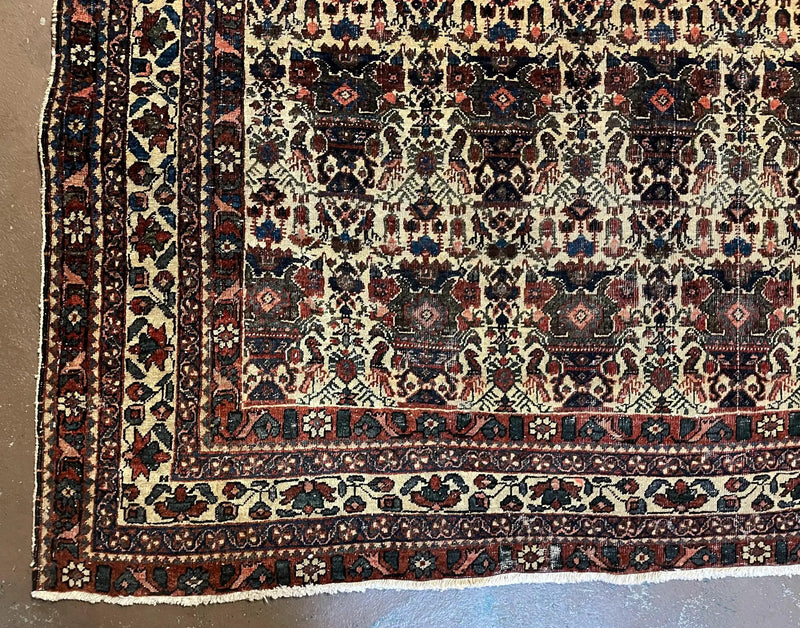 Antique Persian Afshar Rug 5x7, Wool Hand Knotted Oriental Carpet 5 x 7 ft, Repeated Motif Allover, Cream and Maroon, Tribal Rug, Medium Sized Rug, Zil-i-Sultan Design by Jewel Rugs