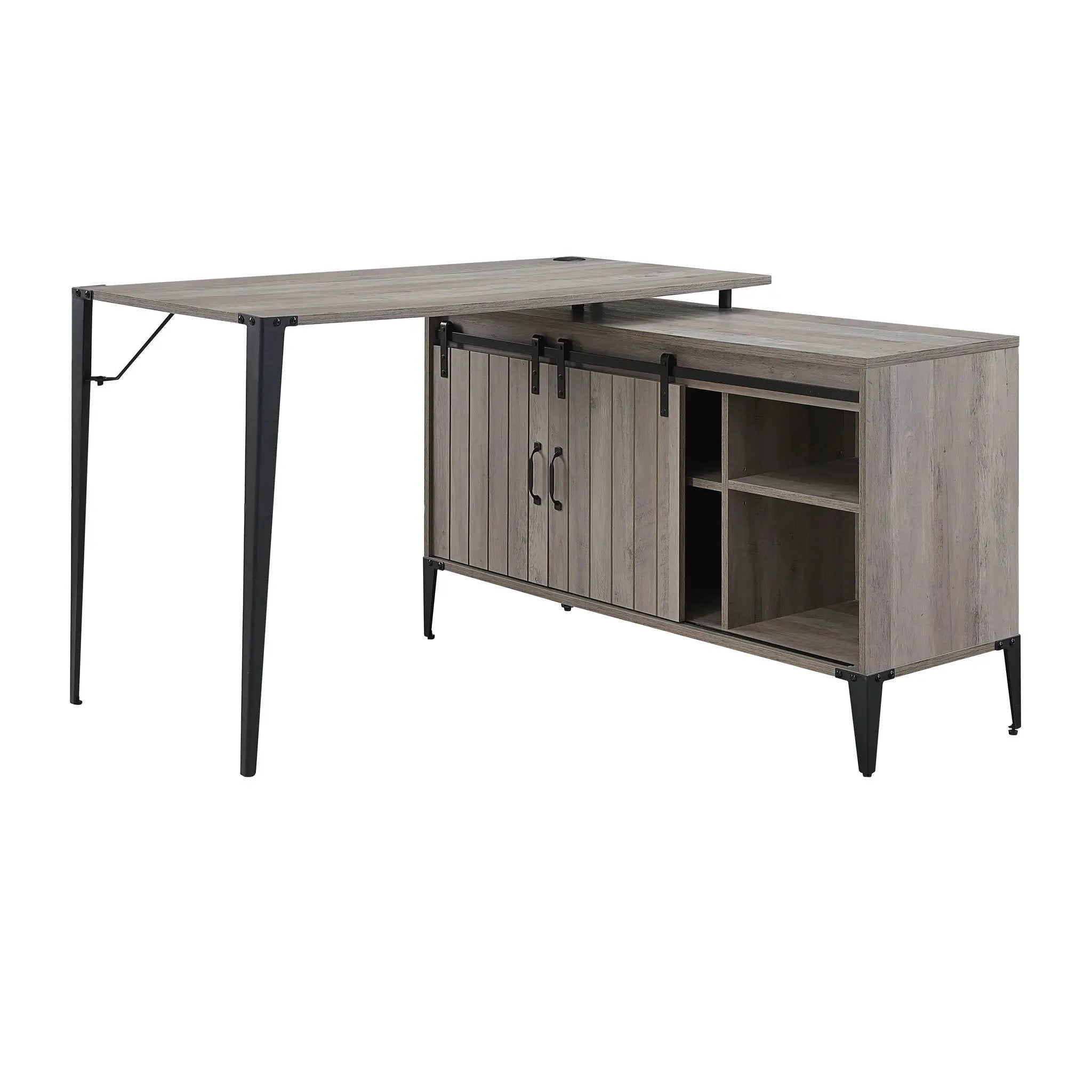 Zakwani - Writing Desk With USB - Gray Oak & Black by Unique Piece Furniture