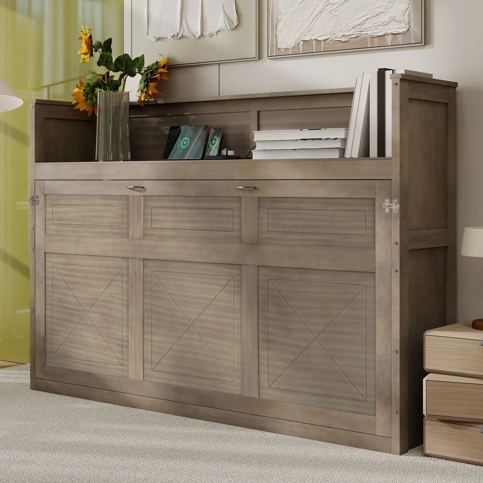 Murphy Bed With Desk, LED Light And USB Charging Station by HouseOfZazla