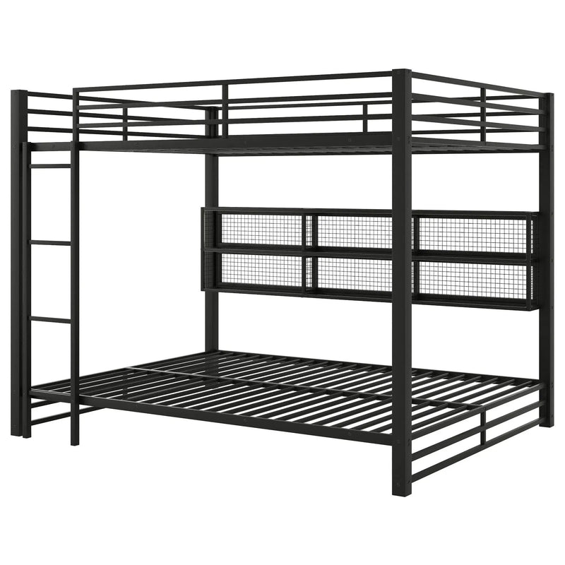 Queen Over Queen Bunk Bed With Storage Cabinets And LED Sturdy Frame, 6 Storage Units, Adjustable LED Lights - Black by Unique Piece Furniture