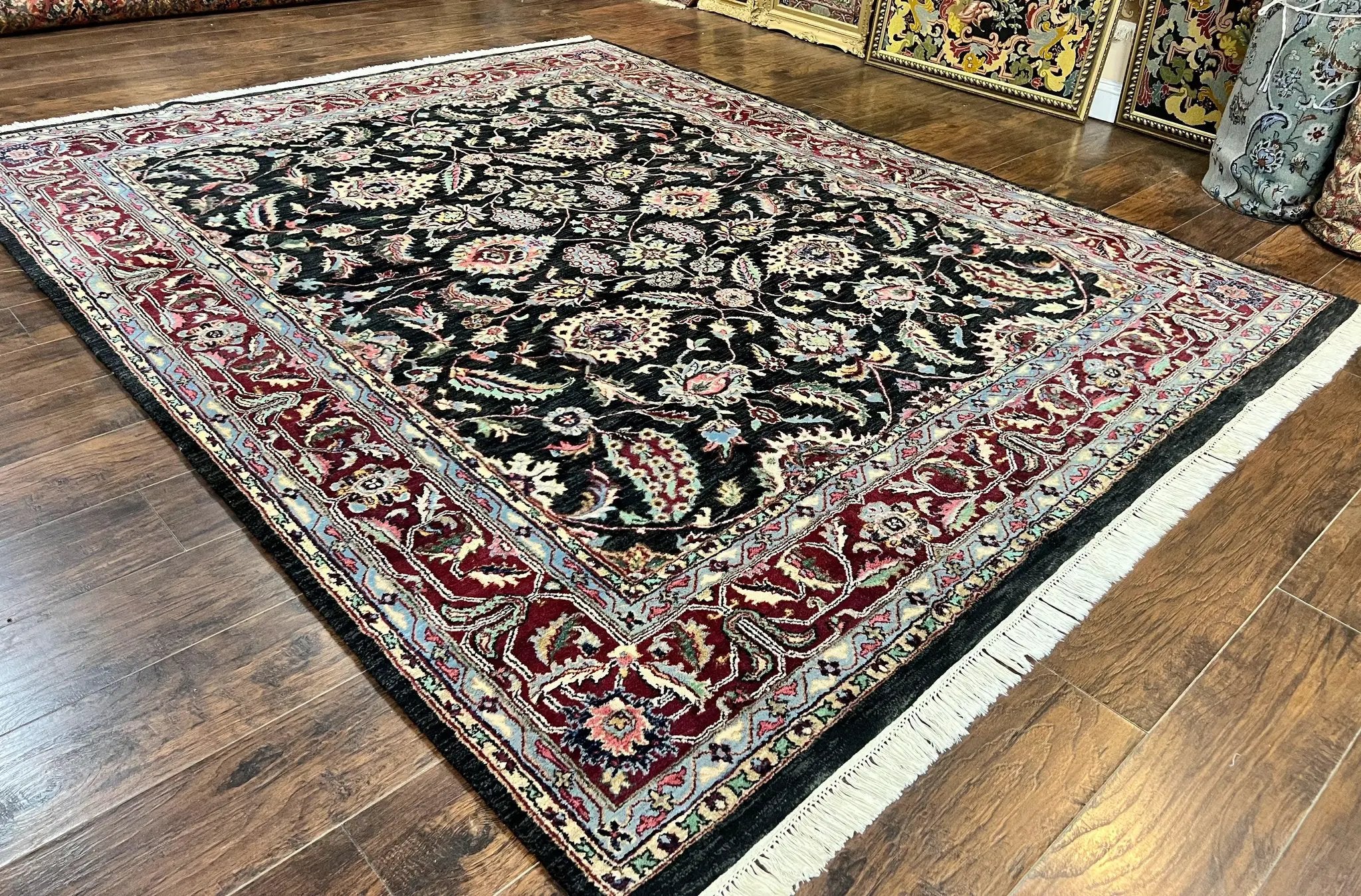 Indo Persian Rug 8x10, Nourison Carpet, Floral, Hand Knotted Vintage Wool Rug by Jewel Rugs