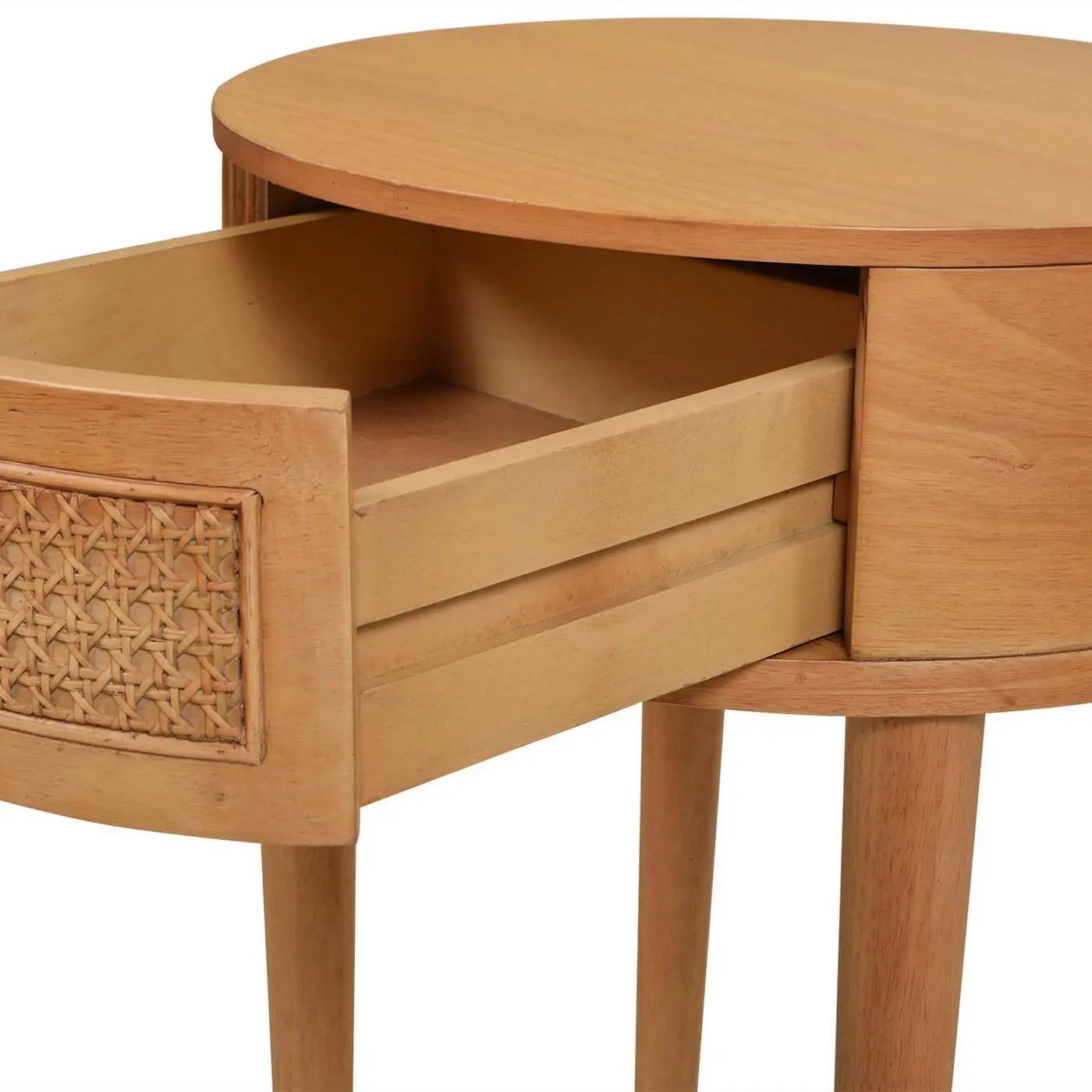 Cabana - Round Cane Storage Side Table - Natural Brown Oak by Unique Piece Furniture