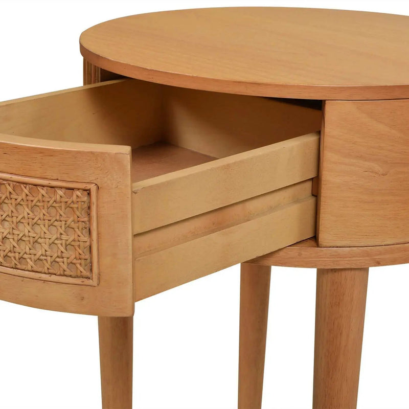Cabana - Round Cane Storage Side Table - Natural Brown Oak by Unique Piece Furniture