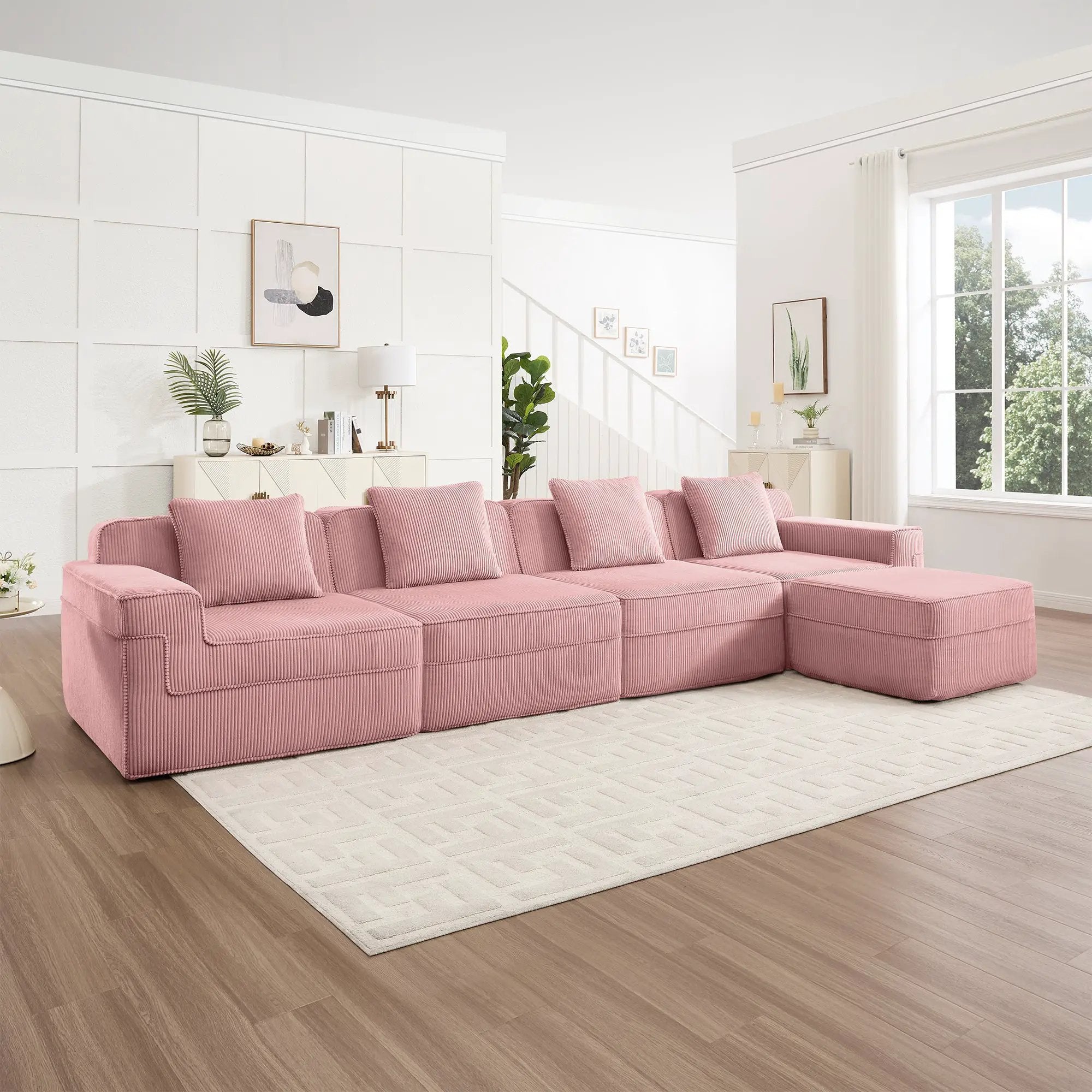 Modular 4 Seat L Shape Sectional Boneless Sofa by HouseOfZazla