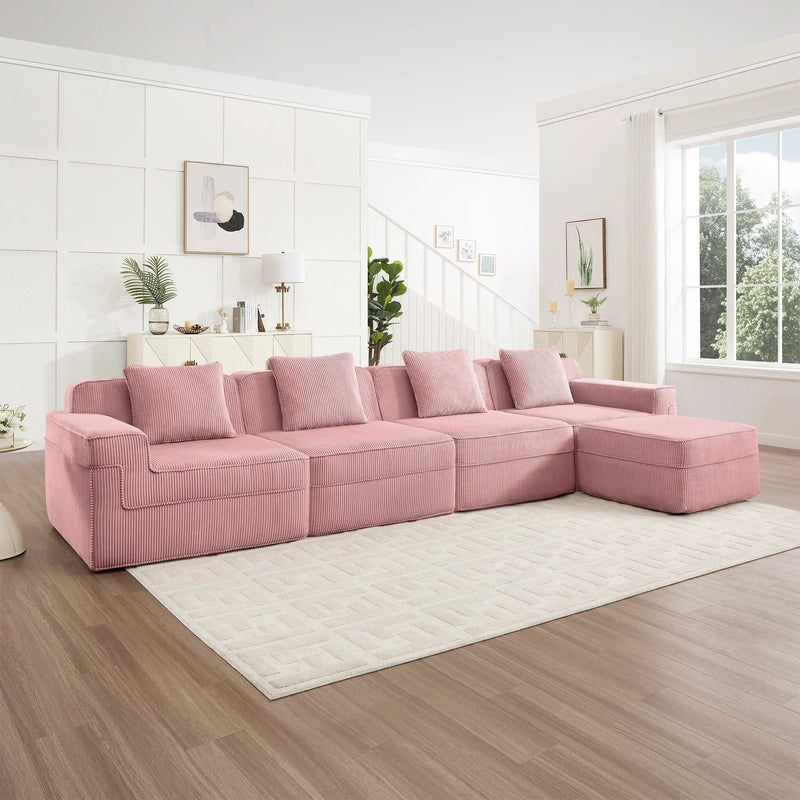 Modular 4 Seat L Shape Sectional Boneless Sofa by HouseOfZazla