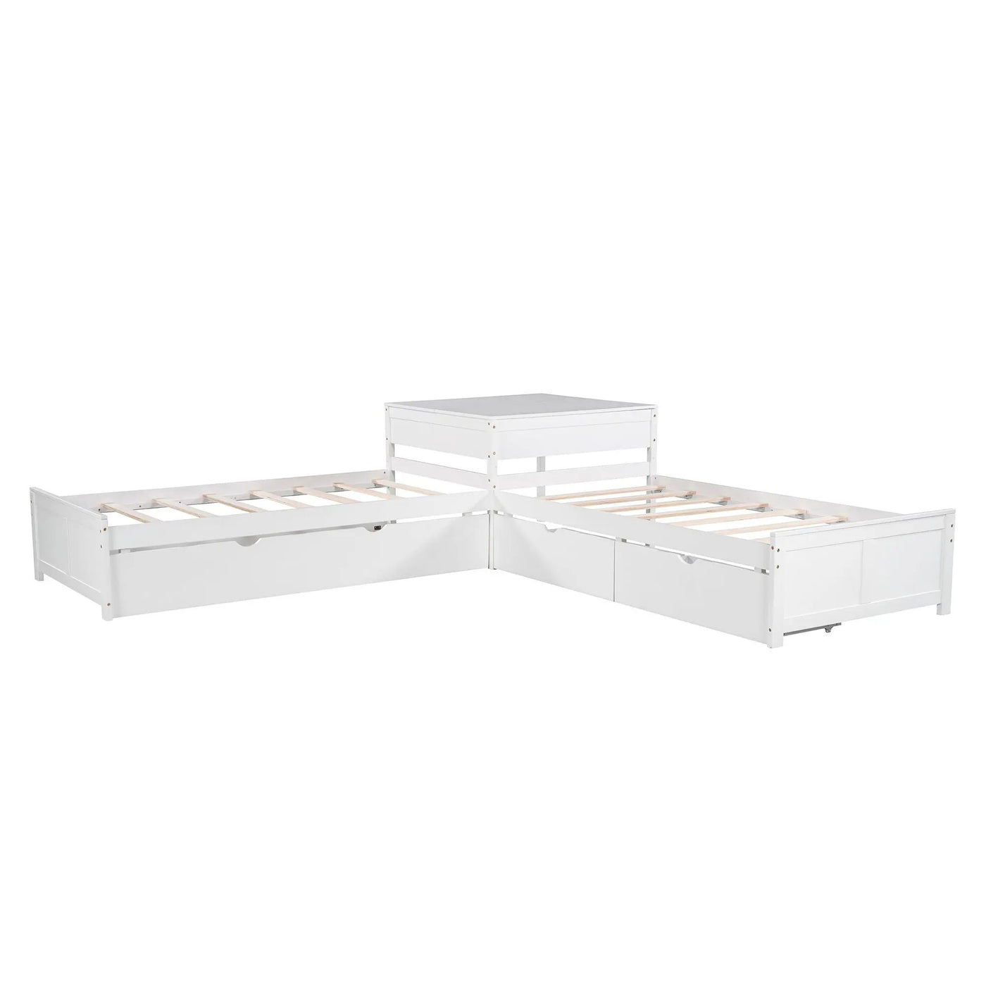 L Shaped Platform Bed With Trundle And Drawers Linked With Built In Desk by HouseOfZazla