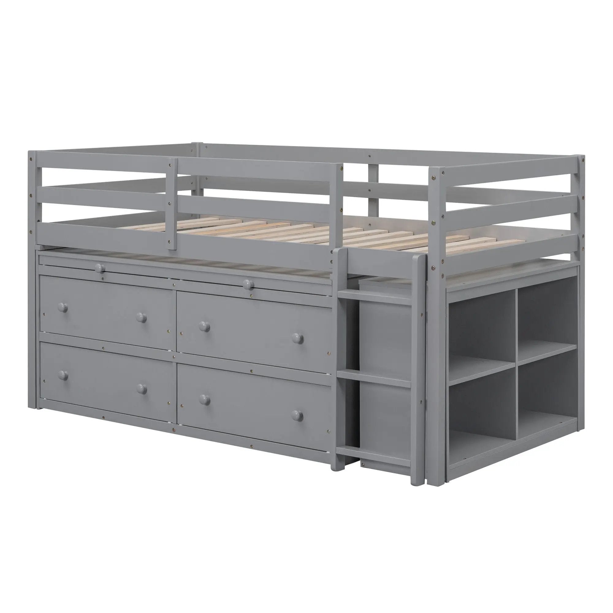 Loft Bed With Retractable Writing Desk And 4 Drawers, With Lateral Portable Desk And Shelves by HouseOfZazla